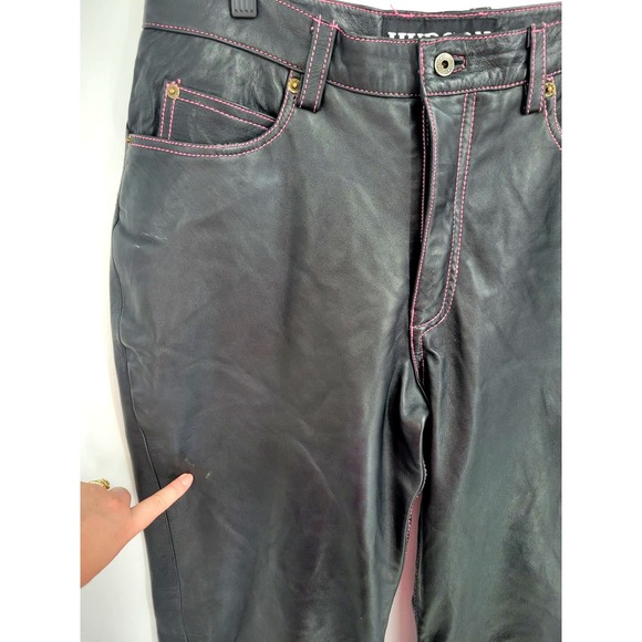 Hudson 12 Lamb Leather Pink Stitching Straight Leg Pants Baggy High Rise - Picture 9 of 16
